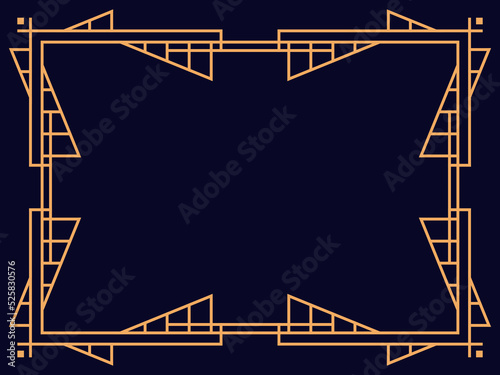 Art deco frame. Vintage linear border. Design a template for invitations, leaflets and greeting cards. Geometric golden frame. The style of the 1920s - 1930s. Vector illustration