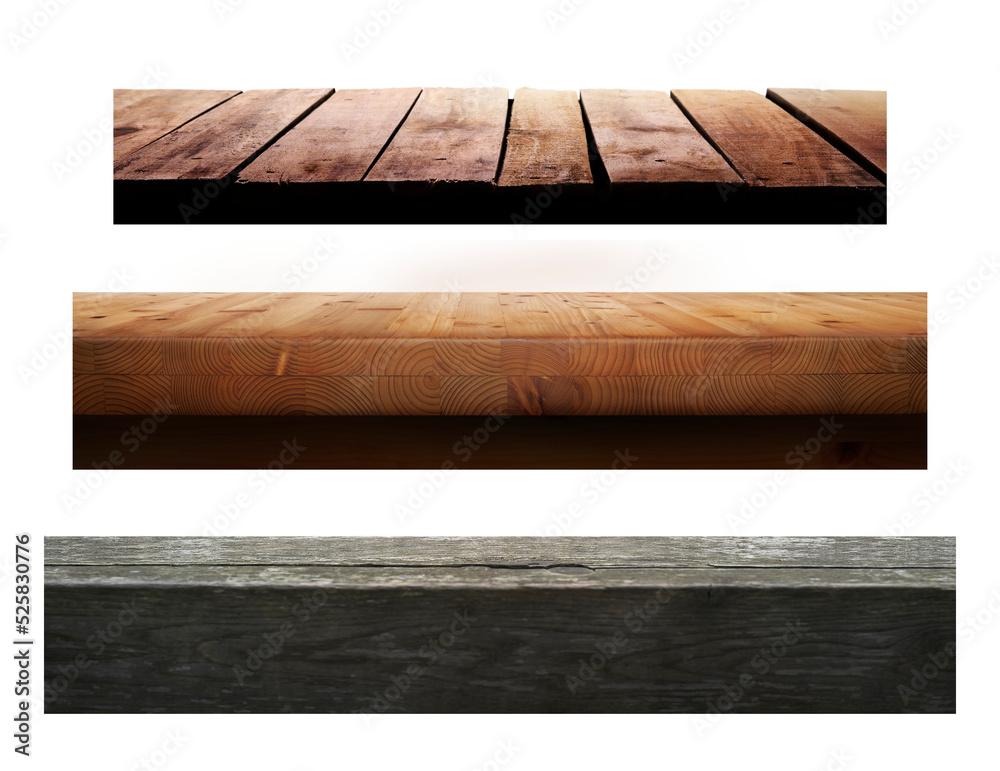Wood table top isolated against a transparent background to use in composite images requiring a wooden surface for product displays.