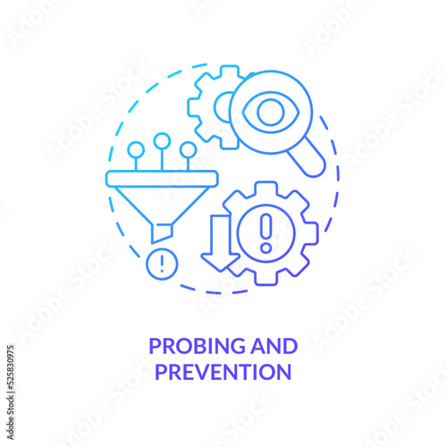 Probing and prevention blue gradient concept icon. Business strategy. Model for crisis management steps abstract idea thin line illustration. Isolated outline drawing. Myriad Pro-Bold font used