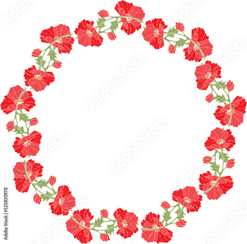 Poppy wreath. Flowers, buds and leaves of poppy in the form of circle. PNG. © Маргарита Арешникова
