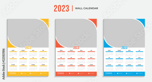 2023 Calendar template vector, Planner for 2023 year, Wall calendar 2023 year, Week Starts on sunday (ID: 525831186)