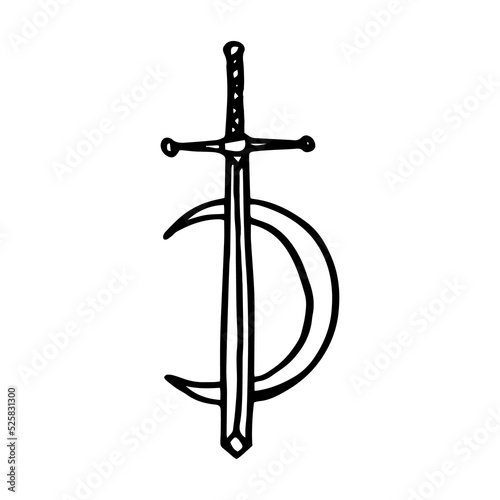 sword and Crescent hand drawn illustration
