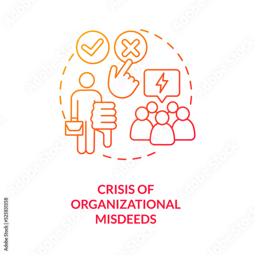 Crisis of organizational misdeeds red gradient concept icon. Negative results. Type of crisis abstract idea thin line illustration. Isolated outline drawing. Myriad Pro-Bold font used