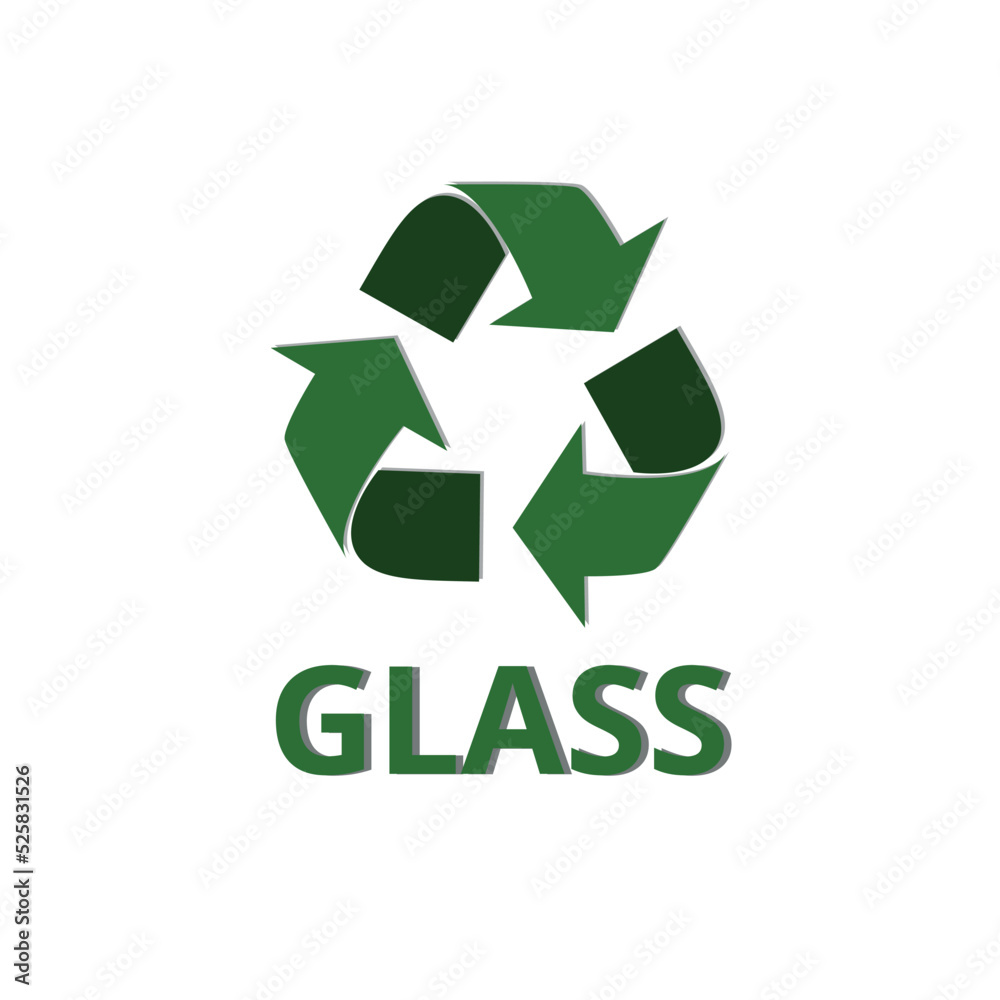 Vector illustration of glass recycling symbol in green color, flat design, vector icon. Vector illustration of glass recycling symbol in green color, flat design, vector icon.