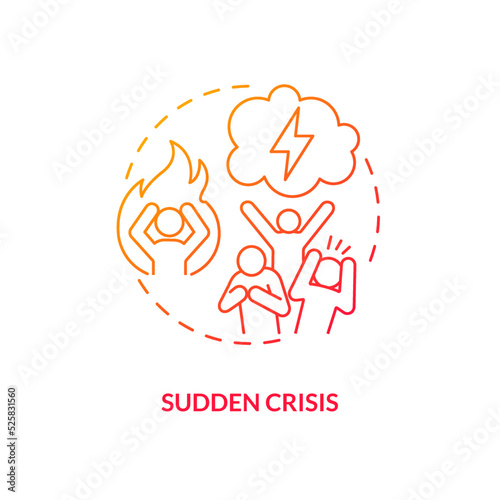 Sudden crisis red gradient concept icon. Unexpected trouble and issue. No warning. Type of crisis abstract idea thin line illustration. Isolated outline drawing. Myriad Pro-Bold font used