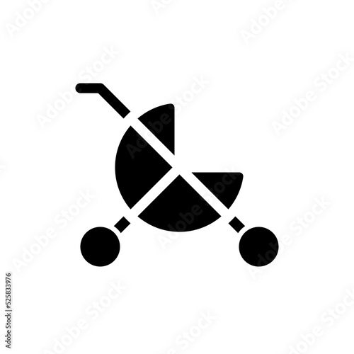 Baby carriage black glyph ui icon. Children goods department. Kid stroller. User interface design. Silhouette symbol on white space. Solid pictogram for web, mobile. Isolated vector illustration