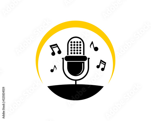 Music microphone with music note and swoosh