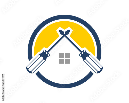 Circle shape with cross screwdriver and house inside