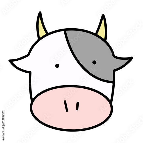 牛, イラスト, 手描き, かわいい, キャラクター, デザイン, 仔牛, 牡牛, ファーム, ベクター, 哺乳動物、動物、ウシ、丑