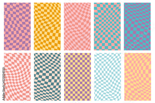 Fototapeta Naklejka Na Ścianę i Meble -  Groovy retro pattern background in psychedelic checkered backdrop style. A chessboard in a minimalist abstract design with a 60s 70s aesthetic vibe. hippie style y2k. funky print vector illustration