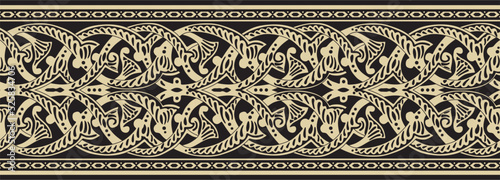 Vector seamless colored gold arabic national ornament, border, frame. Endless vegetablePattern of eastern peoples of Asia, Africa, Persia, Iran, Iraq.