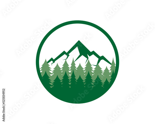 Circle with mountain and pine tree inside