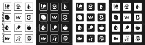 Set Eggplant, Leaf, Lemon, No chicken leg, leather, Sprout, Tomato and egg icon. Vector