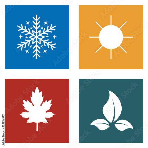 A set of icons on the theme of nature. Snowflake, sun, leaf, maple leaf.Four seasons of the year.