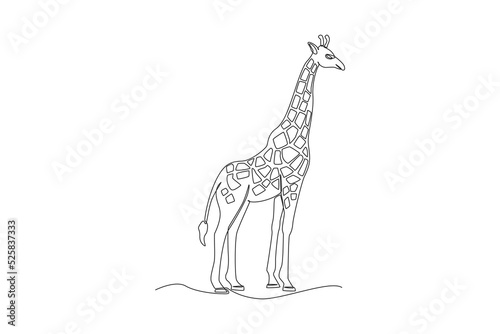 One continuous line drawing of a giraffe. Animal concept. Single line draw design vector graphic illustration.