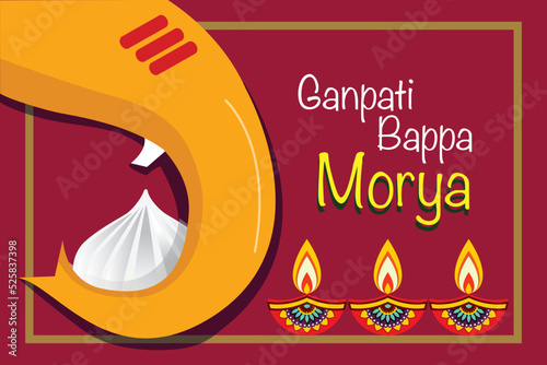 Illustration of Lord Ganpati modak diya background for Ganesh Chaturthi festival of India banner template Ganpati Bappa Morya