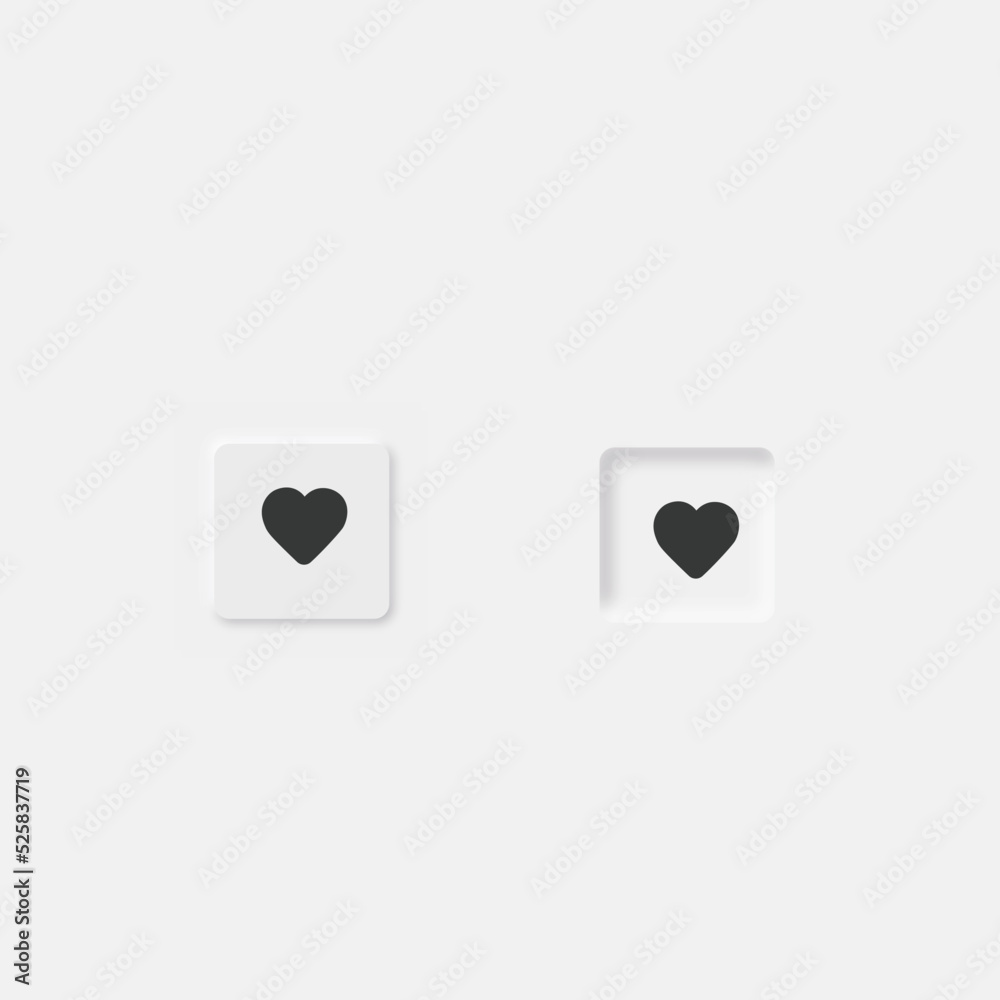 White neumorphic heart icon buttons White neumorphic heart icon buttons