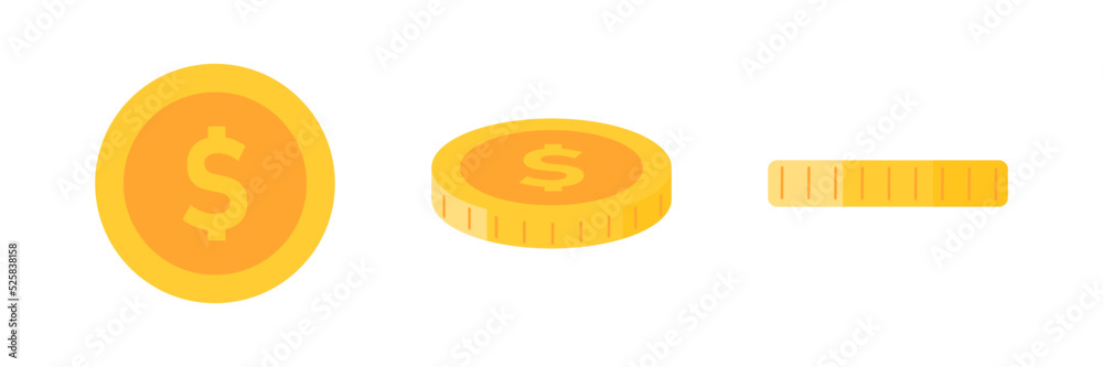 Gold coins dollars in different projections (view from different sides) Gold coins dollars in different projections (view from different sides)