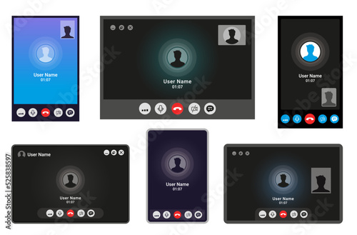 Video call device screen set vector illustration. Voicemail display smartphone tablet laptop