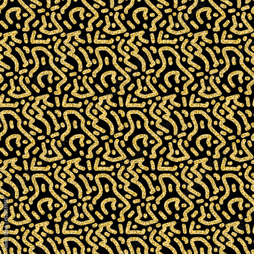 Gold texture hand drawn ornament, seamless pattern black gold shimmer design