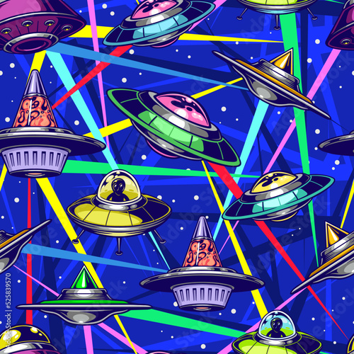 UFO aliens colorful pattern seamless