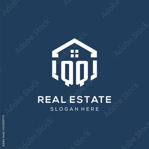 Letter QQ logo for real estate with hexagon style