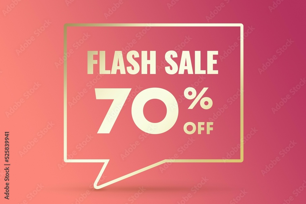 Image 70 of a discount as a message on a pink background. Price labele sale promotion market. banner special