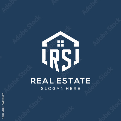 Letter RS logo for real estate with hexagon style