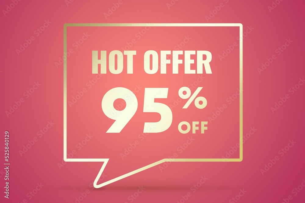 Image 95 of a discount as a message on a pink background. Price labele sale promotion market. retail