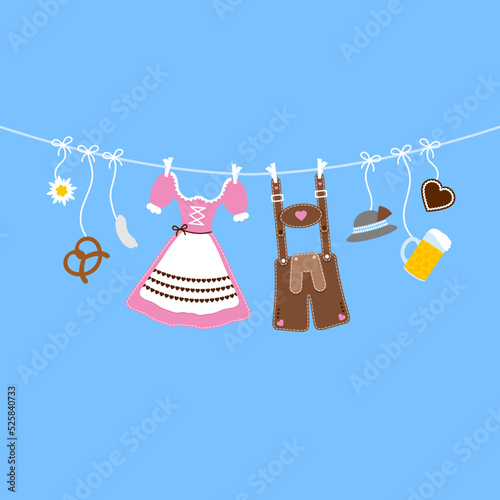 Horizontal Hängende Oktoberfest Symbole Hut Rosa Braun Blauer Hintergrund