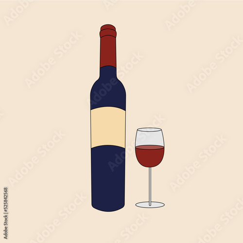 Vector illustration of wine bottle and glass