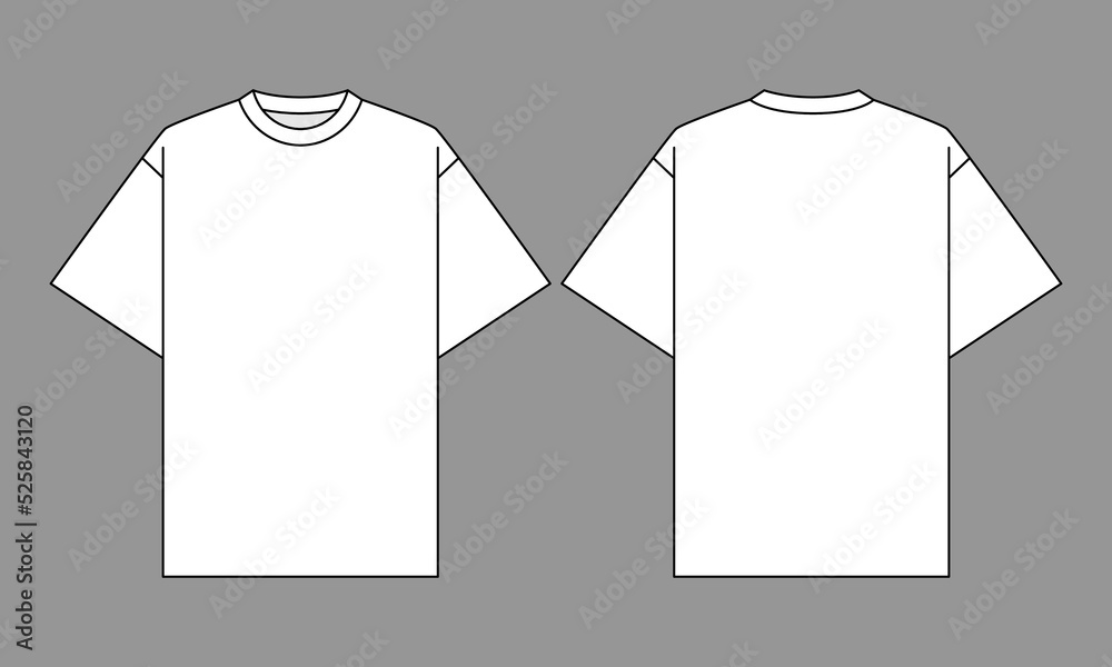 Blank White Short Sleeve Oversize T-Shirt Template On Gray Background.Front  and Back View, Vector File. Stock Vector | Adobe Stock