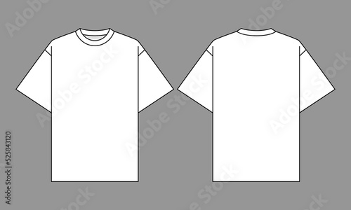 Blank White Short Sleeve Oversize T-Shirt Template On Gray Background.Front and Back View, Vector File.