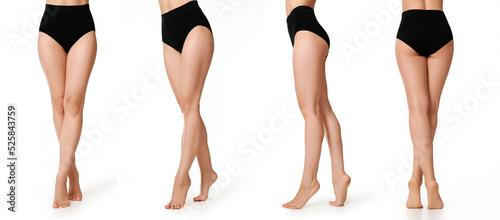 slim female legs on a white background