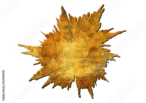 Gold sticker. Vector template for design. Stain of metallic paint on a white background. Golden flyer. Hand drawn golden texture. Gold paint. Luxury backdrop for design. Empty blank for text.