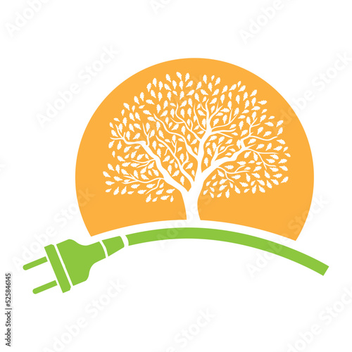 plug cable, orange sun and beautiful tree,