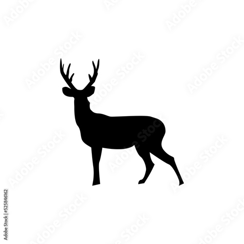  Vector black silhouette of deer  wild animal flat design.