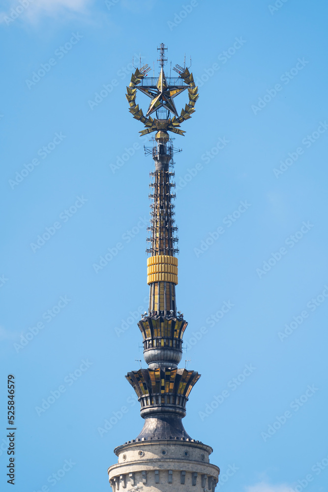 spire and tower of Moscow state university with a star and a thermometer