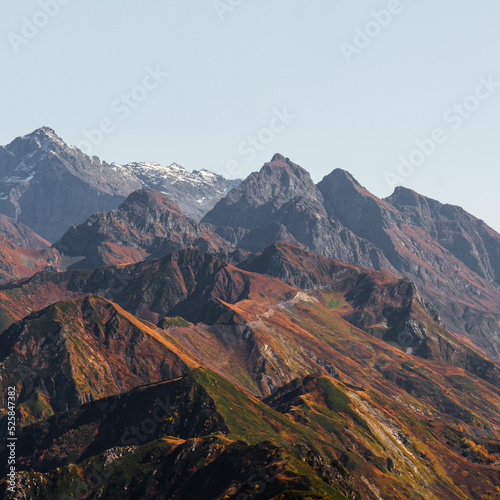 Brown autumn mountain peaks. Beautiful mountain landscape. freedom and beauty of nature. Autumn view of the Caucasus mountains in Russia