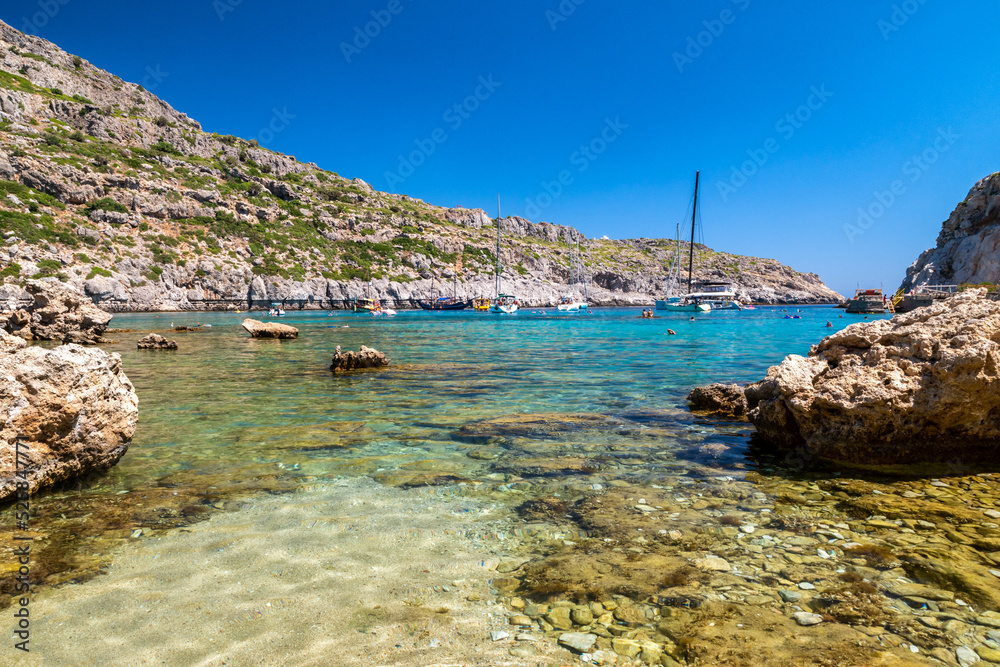 Clear sea in Anthony Quinn bay in Rhodes island in Greece