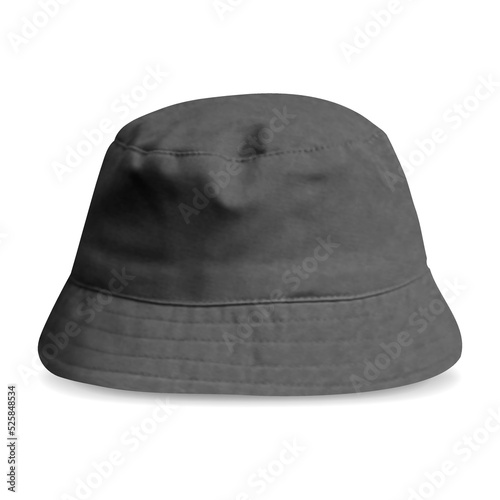Blank black bucket hat mockup, profile view, Empty textile protection panama or fullcap for hunting mock up.