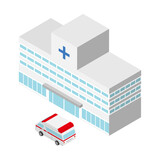 病院と救急車　アイソメトリック図法