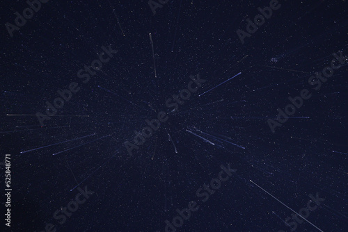 The night starry sky on a long exposure away from the city. Observation of the movement of planets and constellations