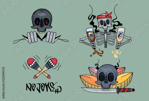 Illustration of cute skulls and skeletons