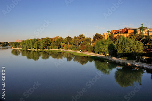 Riverside park along Zayandeh river in Isfahan, Iran. 