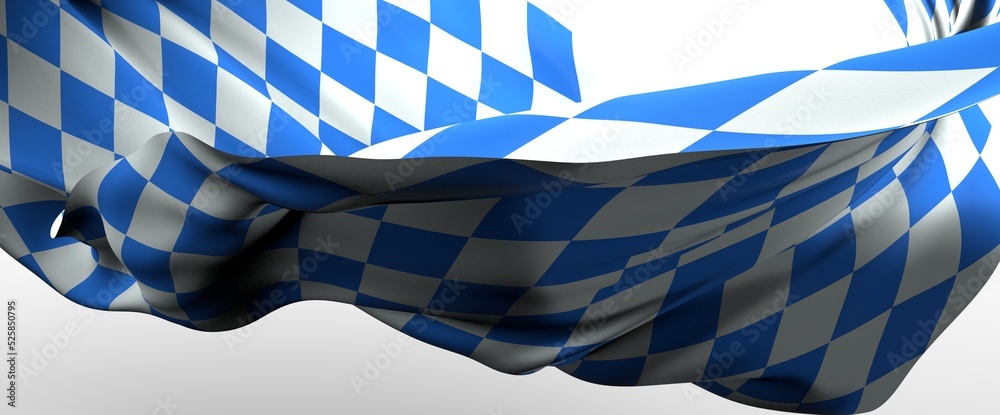 Highly detailed flag of Bavaria waving in the wind. Light blue sky is shining through the fabric texture. Highly detailed flag of Bavaria waving in the wind. Light blue sky is shining through the fabric texture.