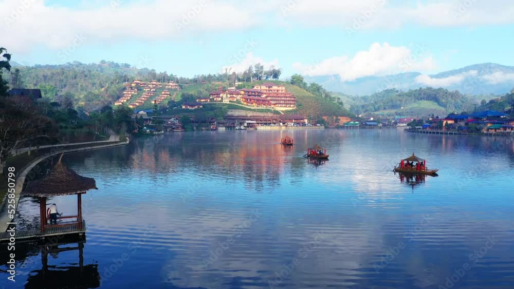 View lake and morning fog in Ban rakthai village, Maehongson province,Thailand. View lake and morning fog in Ban rakthai village, Maehongson province,Thailand.