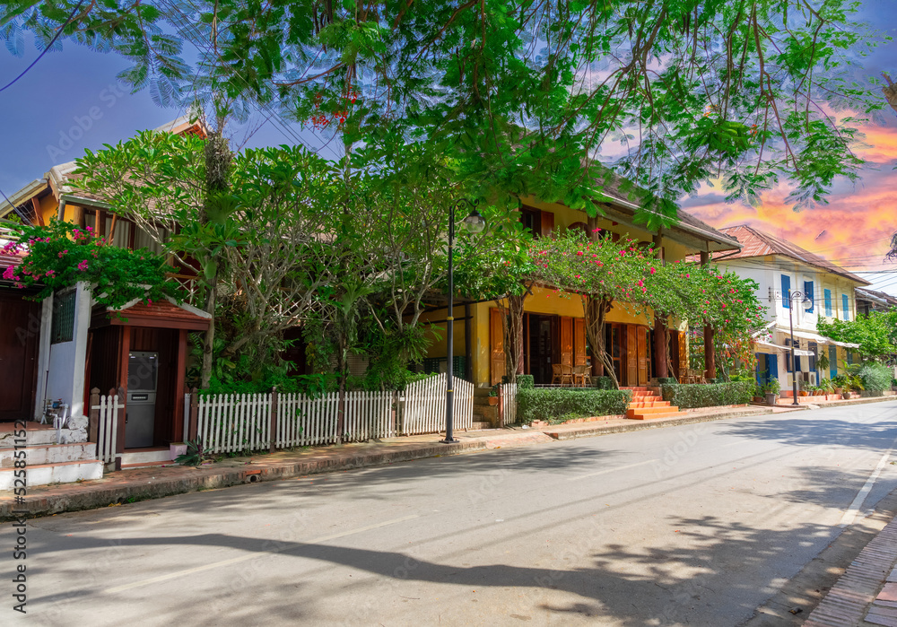  Colourful and decorative house in Old Luang Prabang Laos historical colonial French architecture