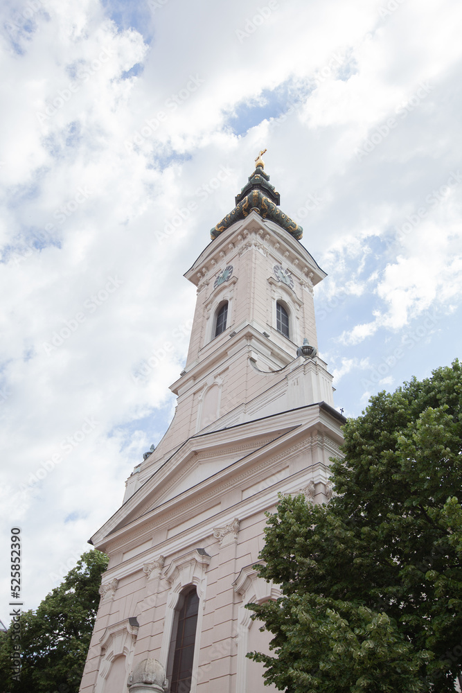 Serbian Orthodox church of st. George at Novi Sad, Serbia, Europe. Cloudy sky on spring day.