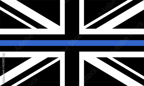 UK Police Thin Blue Line flag. The flag symbolizes pride in the police and law enforcement officers. The UK flag is also known as the Union Jack. 3:5 Ratio.
